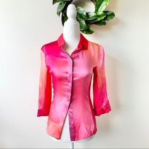 Elie Tahari Silk Blend Snap Front Blouse